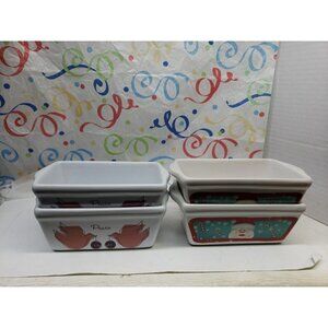 4 Mini-loaf Pan Stoneware Ceramic Christmas, Holidays - 2 Each Santa, Peace Dove